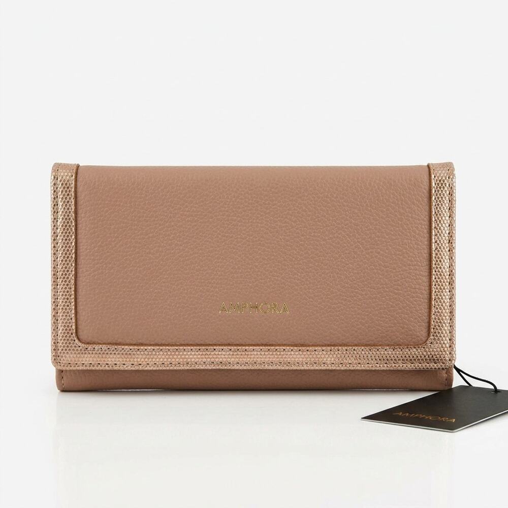 Amphora Leather & Fabric Checkbook Wallet Bi-Fold Pink 2 Tone New In Box